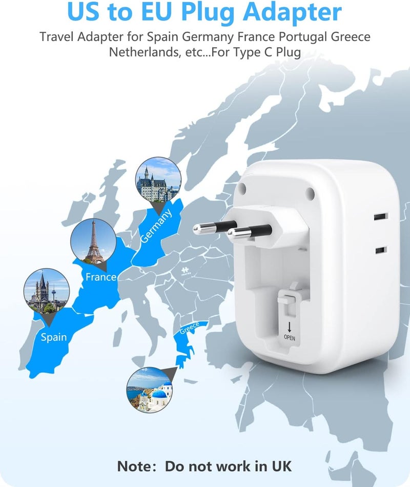 Lencent 3 Pack European Travel Plug Adapter,US to Europe Type-C Foldable Power Plug with 4 Outlets 4 USB Ports (2 USB C), International Power Adapter for USA to EU Euro Iceland Spain Italy France - Image 3